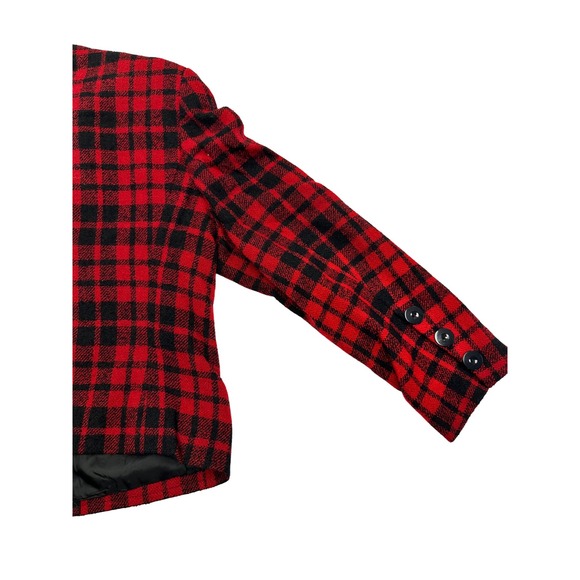 Vintage 80s 90s JAEGER Great Britain Red Black Plaid Jacket Wool Boucle Sz 14 - Picture 10 of 10